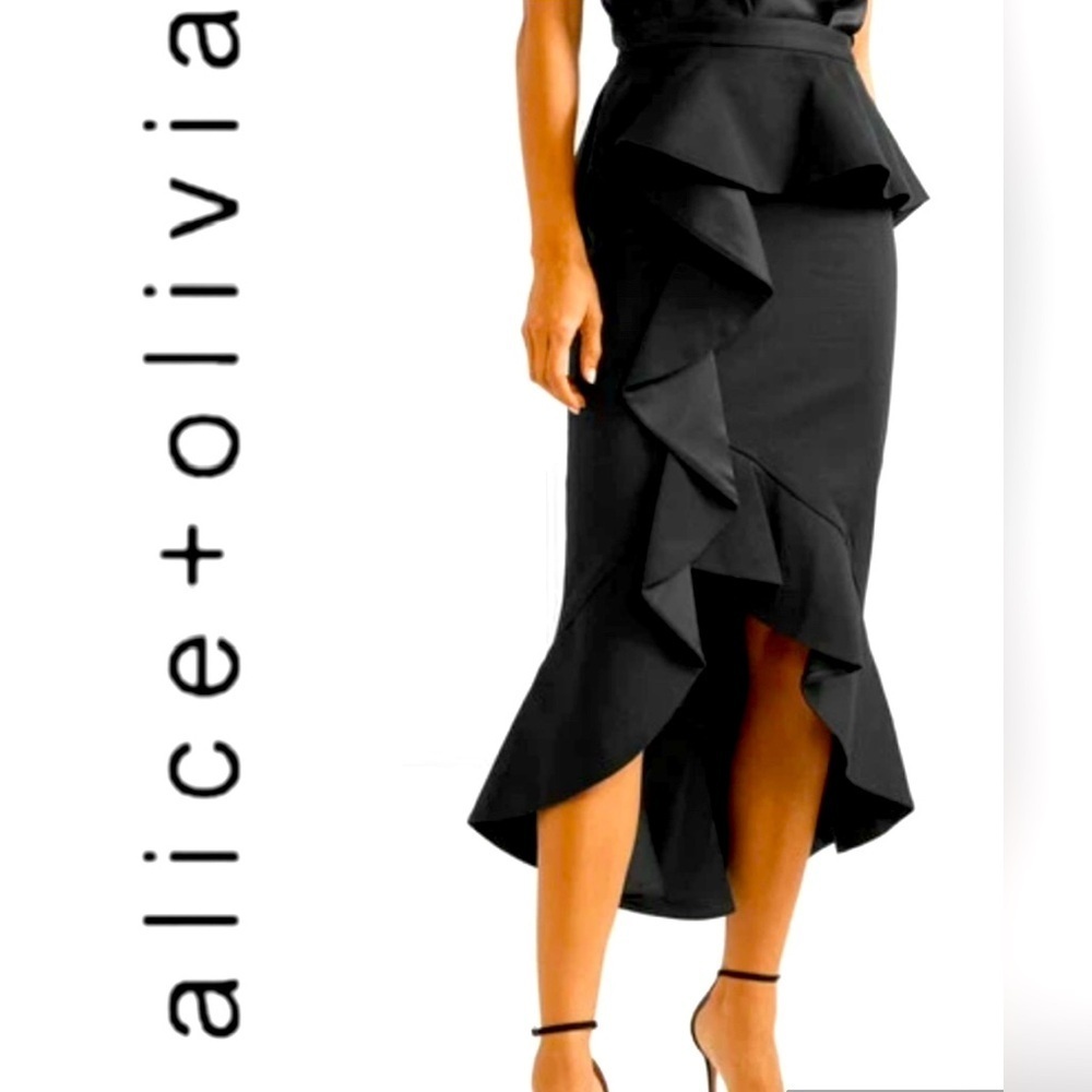 Alice + Olivia NWT Alessandra Ruffled Black Peplum Skirt 8 $330